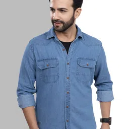 D Finish Spread Collar Smart Denim Casual Shirt-picture-14