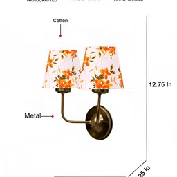 Devansh White & Orange Floral Printed Metal Frustum Shaped Wall Lamp-image-82