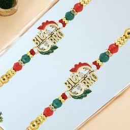 MEIRA JEWELLERY Set Of 2 Artificial Beaded Thread Rakhi With Roli Chawal image 5