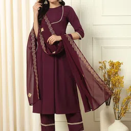 FIORRA Women Ethnic Motifs Embroidered Empire Thread Work Kurta with Trousers & With Dupatta-image-20