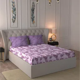 MYTRIDENT Dusk and Dawn Purple & White Floral Cotton Queen Bedsheet with 2 Pillow Covers-image-4
