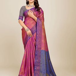 Indian Fashionista Paisley Woven Design Zari Organza Banarasi Saree-image-87