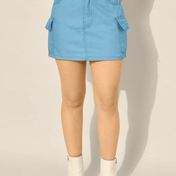 QIOA High Waist Straight Denim Cargo Mini Skirt-image-71