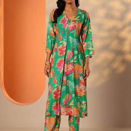 Libas Floral Printed V-Neck Tunic With Trousers Co-Ords-image-82