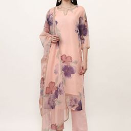 Jaipur Kurti Floral Printed Organza Regular Straight Kurta with Trousers & Dupatta-picture-38