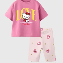 Nap Chief Girls Printed Short Sleeves Pure Cotton T-shirt With Shorts-picture-42