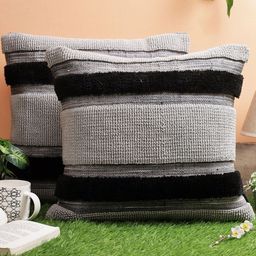 Myntra Elegant Homes Grey & Black Set of 2 Striped Woollen Square Cushion Covers-picture-24