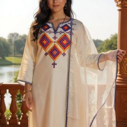Indo Era Women Embroidered Regular Thread Work Liva Kurta with Trousers & Dupatta-picture-12
