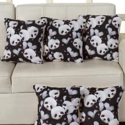 Shadowkart Black & White 2 Pieces Panda Printed Velvet Square Cushion Covers-image-42