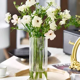 Art Street White & Transparent Glass Striped Flower Vase-14