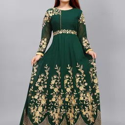 LADY SHOPI Ethnic Motifs Embroidered Georgette Maxi Gown Dress-image-19