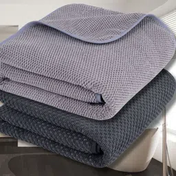 Fezora Grey & Black 2 Pieces Microfiber 320 GSM Bath Towels-image-27