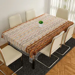 Aura Cream-Coloured & Brown Printed Anti-Skid 6-Seater Table Cover-picture-20