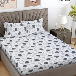 FABINALIV Grey & White Floral Printed 400 TC Cotton King Bedsheet Set 2.50 m x 2.25 m-91