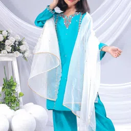 BAESD Girls Embroidered Regular Sequinned Kurti with Palazzos & With Dupatta-picture-7
