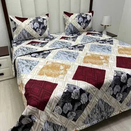 Pure Decor Beige & Maroon Floral Polycotton 4 Piece Double King Superfine Bedding Set-7