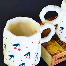 TheYUGO Beige & Blue Floral Printed Ceramic Glossy Mugs Set of Cups and Mugs-image-0