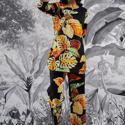 FLAVIA CREATION Printed Round Neck Top With Trousers Co-Ords-picture-1