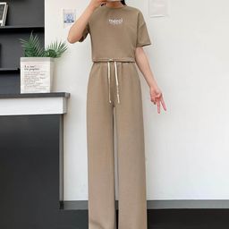 Stem Rope Round Neck Top With palazzos Co-Ords-image-21