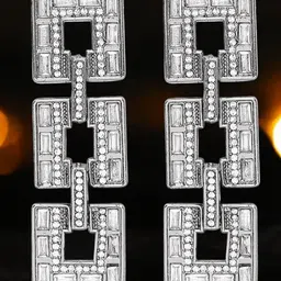 OOMPH Crystals Studded Square Shaped Drop Earrings-image-46