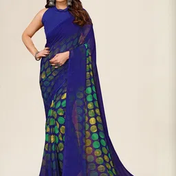 Moda Rapido Blue Printed Poly Georgette Sarees-picture-4