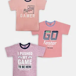 Here&Now X Game Begins Boys Pack of 3 Assorted Typography Printed T-shirts-3