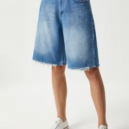 Happiness istanbul Women Washed Pure Cotton Denim Shorts-picture-23