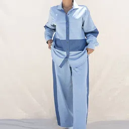 Zwankee Colourblocked Shirt Collar Neck Shirt With Trousers Co-Ords-picture-52
