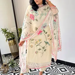 Royal Export Floral Printed Thread Work Kurta with Trouser & Dupatta-1