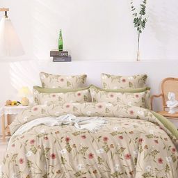 Aura Cream-Coloured & Pink Floral Printed 350 TC King Bedsheet Set 2.70 m x 2.60 m-image-96