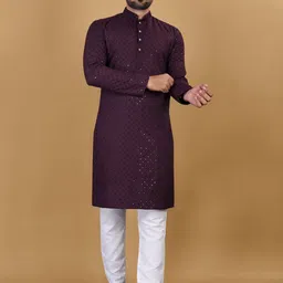 Zurika Fashion Men Pure Cotton Embroidered Sequinned Kurta-image-54
