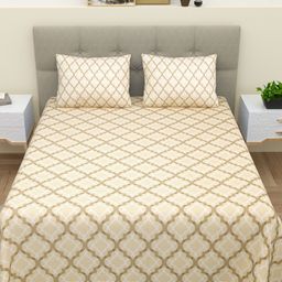 Myntra Elegant Homes Cream-Coloured & White Ethnic Motifs 210 TC Queen Bedsheet with 2 Pillow Covers-image-64