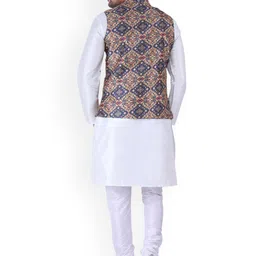 Sadree Mandarin Collar Dupion Silk Kurta And Churidar With Nehru Jacket Set image 2