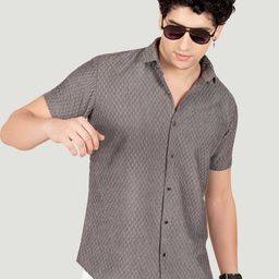 ALMATY Men Comfort Spread Collar Textured Elastane Casual Shirt-image-42