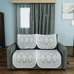 Kuber Industries Grey & White Cotton 4 Piece Sofa Cover-27