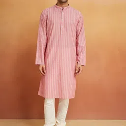 Fabindia Striped Printed Mandarin Collar Pure Cotton Straight Kurta-17