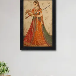RANDOM Orange & Green Royal Princess with Sword Printed Gloss Laminated Wall Frame-picture-44