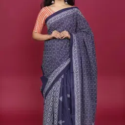 TROPWEAR Ethnic Motifs Pure Cotton Block Print Saree-picture-35