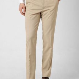 Peter England Men Solid Checked Mid-Rise Slim Fit Trousers-image-15