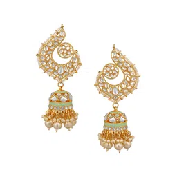 Stefan Gold Plated Kundan Studded Dome Shaped Jhumkas-image-12