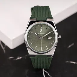 Sylvi Men Patterned Dial & Straps Analogue Multi Function Watch Pro-green-Silver-green-PU-2