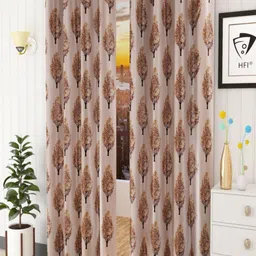 Aura Brown & Pink Set of 2 Floral Room Darkening Long Door Curtain-6