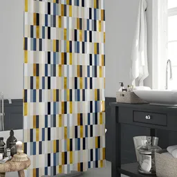 ArtzFolio White & Yellow Geometric Printed Waterproof Shower Curtain-17