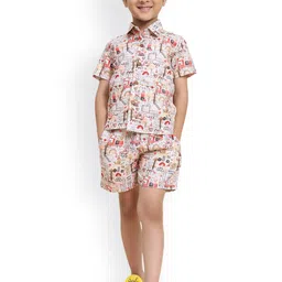 Funny Bones Clothings Boys Printed Short Sleeves Linen Shirt With Shorts-image-61