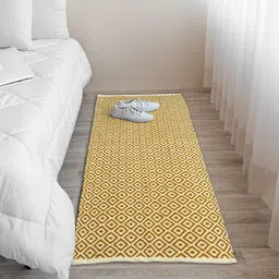 HOMEMONDE Mustard Geometric Cotton Carpet-21