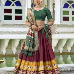 LOOKNBOOK ART Ethnic Motif Printed Tussar Silk Lehenga & Unstitched Blouse With Dupatta-52