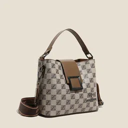 DressBerry Checked Printed Structured Handheld Bag Wit Detachable Sling Strap-2
