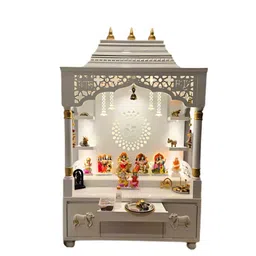 DZYN Furnitures White & Yellow Saarthaka Wooden Pooja Mandap-23