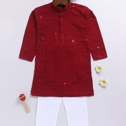 JBN Creation Boys Floral Embroidered Sequinned Kurta With Trouser-56