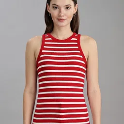 Tommy Hilfiger Women Striped Round Neck Slim Fit T-shirt-image-94